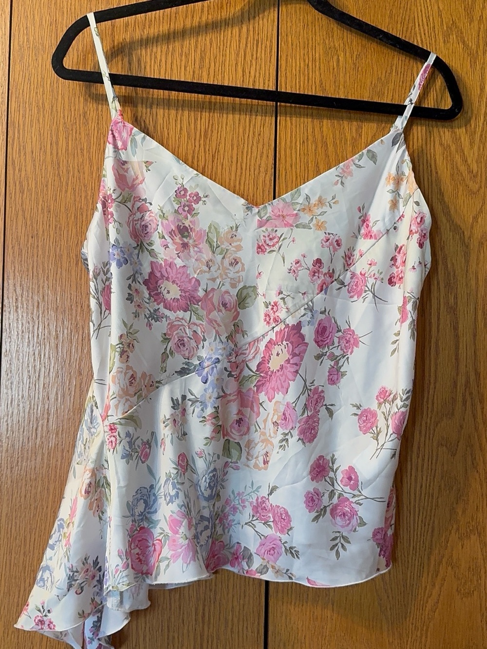 Primark White Floral Asymmetric Spaghetti-Strap Camisole